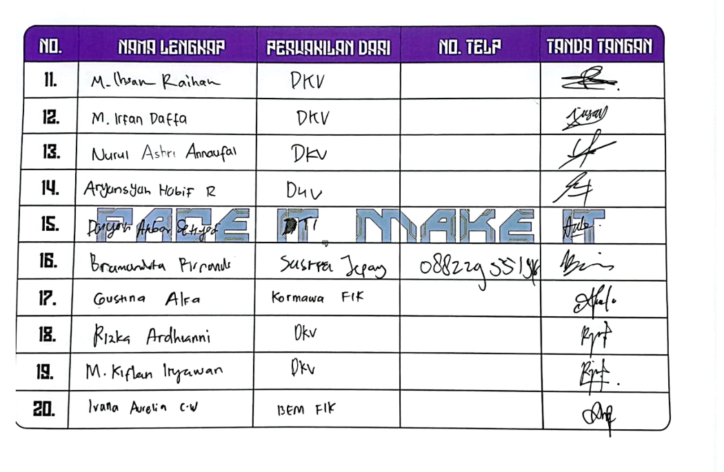 Daftar Hadir Hari Pertama